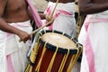 Indian Men Play Traditional Percussion Instrument In Kochi Kerala