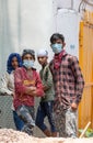 Indian migrant worker With Medical Mask At Construction Site During Unlockdown India