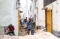 Indian migrant worker With Medical Mask At Construction Site During Unlockdown India