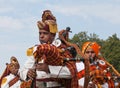 Indian military bagpipers band playing bagpipe during Camel festival in Rajasthan state, India