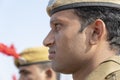 Indian military man during Pushkar Camel Mela, Rajasthan, India, close up portrait