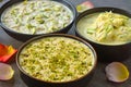 Indian milk based eggfree vegetarian desserts -Phirni, kheer and rasmalai Royalty Free Stock Photo