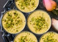 Kesar pista basundi or punjabi phirni served in silver tray Royalty Free Stock Photo