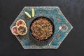 Indian minced meat Qeema on a black table.