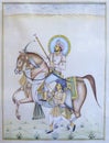 Indian miniature painting depicting royal lifestyle scene. Noble rider and servant Royalty Free Stock Photo