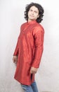 Indian model wearing red kurta