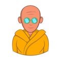 Indian monk in sunglasses icon, cartoon style