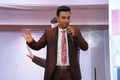 Indian Motivational Speakers Speak in Mike. Royalty Free Stock Photo