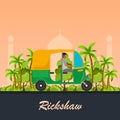 Indian motor rickshaw car. Indian tuk tuk. Vector illustration.