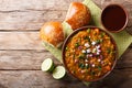 Indian Mumbai food Pav bhaji from vegetables with bread close-up in a bowl. horizontal top view Royalty Free Stock Photo