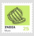 Indian music instruments and culture postmark