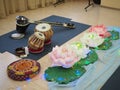 Indian musical instrument, name Mirudangam or Tabla and Sitar. Russia, Saratov - 05 April 2019