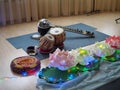 Indian musical instrument, name Mirudangam or Tabla and Sitar. Russia, Saratov - 05 April 2019 Royalty Free Stock Photo