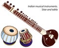 Indian musical instruments - sitar and tabla Royalty Free Stock Photo