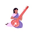 Indian musician playing sitar flat color vector faceless character Royalty Free Stock Photo