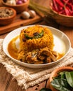 Indian Mutton Biryani Dish served on wooden table Royalty Free Stock Photo