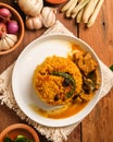 Indian Mutton Biryani Dish served on wooden table Royalty Free Stock Photo