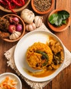 Indian Mutton Biryani Dish served on wooden table Royalty Free Stock Photo