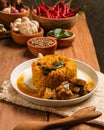 Indian Mutton Biryani Dish served on wooden table Royalty Free Stock Photo