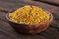 Indian Namkeen Food Navratan Mixture on Wooden Background