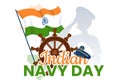 Indian Navy Day Vector Illustration on December 4 with Fighter Ships for People Military Army Saluting Appreciating Soldiers