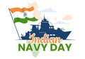 Indian Navy Day Vector Illustration on December 4 with Fighter Ships for People Military Army Saluting Appreciating Soldiers