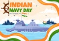 Indian Navy Day Vector Illustration on December 4 with Fighter Ships for People Military Army Saluting Appreciating Soldiers