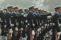 Indian Navy soldier's contingent marches during the Republic day rehearsal at Rajpath, New Delhi.