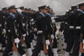 Indian Navy soldier's contingent marches during the Republic day rehearsal at Rajpath, New Delhi.