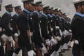 Indian Navy soldier's contingent marches during the Republic day rehearsal at Rajpath, New Delhi.