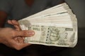 indian 500 notes images in hand Royalty Free Stock Photo