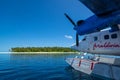 Indian Ocean, Malddives - June 15, 2017: A Maldivian Air Taxi wa