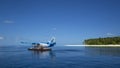 Indian Ocean, Malddives - June 15, 2017: A Maldivian Air Taxi wa