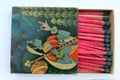 Indian 1970 Old Antique vintage Very rare customised Safety matchbox WIMCO brand with matches on white on Indian traditional music Royalty Free Stock Photo