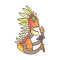 Indian Orange Robot In War Bonnet With Tomahawk Cartoon Outlined Illustration With Cute Android And His Emotions