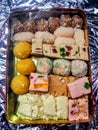 Indian pakistani desserts mathai sweet dish gulab jaman celebration sweets mix mathai Royalty Free Stock Photo