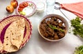 Indian Pakistani food cooked meal chicken masala kaleji gravy with chapati with salad delicious food cooked meat