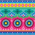 Indian and Pakistani truck art design, Jingle trucks seamless vector pattern, colorful floral repetitive decoration