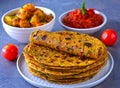 Indian Parantha stuffed indian bread-methi thepla Royalty Free Stock Photo