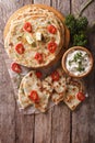 Indian paratha stuffed with potatoes. vertical top view Royalty Free Stock Photo