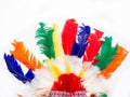 Indian Party Headgear on White Background with colorful feathers.