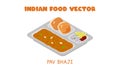 Indian Pav Bhaji - Mumbai Street Style Pav Bhaji fast food flat vector illustration, clipart cartoon. Asian food. Indian cuisine Royalty Free Stock Photo