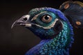 Indian peacock, peacock close-up, peacock head close-up - Generative AI Royalty Free Stock Photo