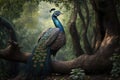 Colorful Indian Peafowl Toucan Full Body In Forest. Colorful and Vibrant Animal. Royalty Free Stock Photo