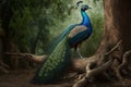 Beautiful Colorful Indian Peafowl Toucan Full Body In Forest. Colorful and Vibrant Animal. Royalty Free Stock Photo