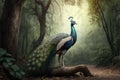 Colorful Indian Peafowl Toucan Full Body In Forest. Colorful and Vibrant Animal.