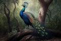 Colorful Indian Peafowl Toucan Full Body In Forest. Colorful and Vibrant Animal. Royalty Free Stock Photo