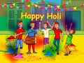 Indian people celebrating color festival of India Holi