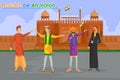 Indian people celebrating Happy Independence Day of India