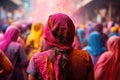 Indian people celebrating Holi festival at Thamel street, Kathmandu, Nepal, Indian people rear view celebrate the Holi festival in Royalty Free Stock Photo